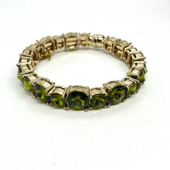 TASHA RHINESTONE STATEMENT BRACELET PERIDOT GREEN MAGNETIC CLOSURE GOLD TONE - Picture 3 of 14